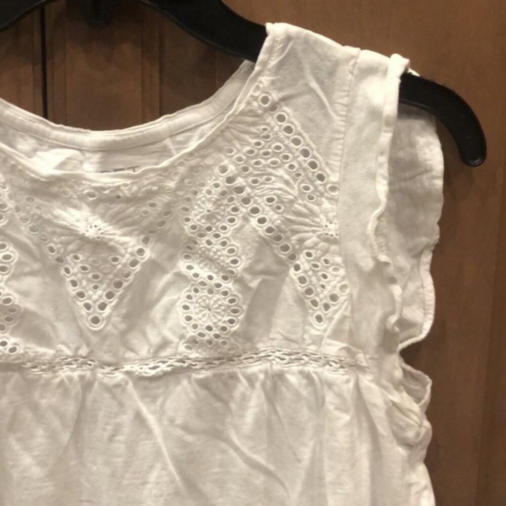New Ann Taylor ruffle sleeve eyelet cutout embroidery crew neck t-shirt blouse - Picture 2 of 6